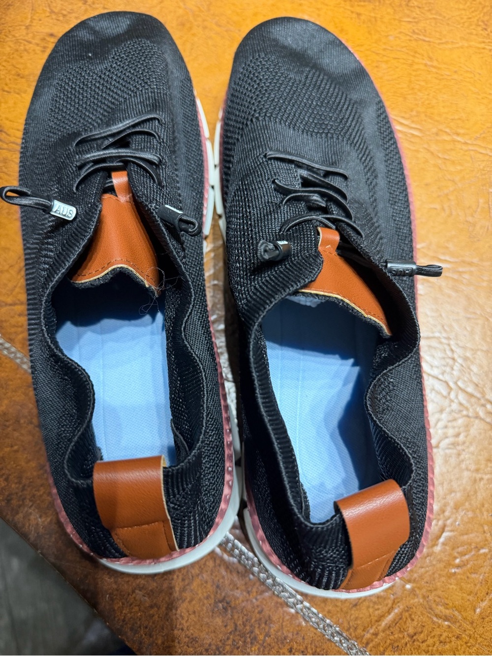 Men's Black Knit Athletic Sneakers with Brown Trim
